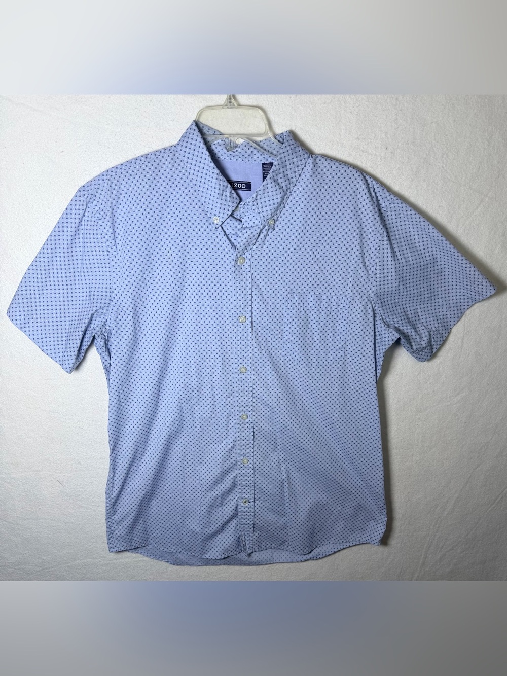 IZOD Breeze Men's XL Short Sleeve Button Down Shirt Blue Geometric Micro Print